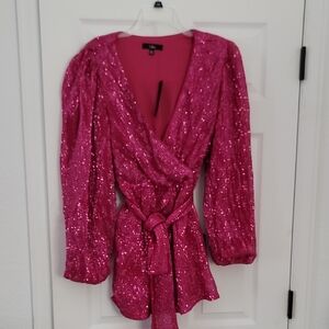 Pink Sequin Wrap Top